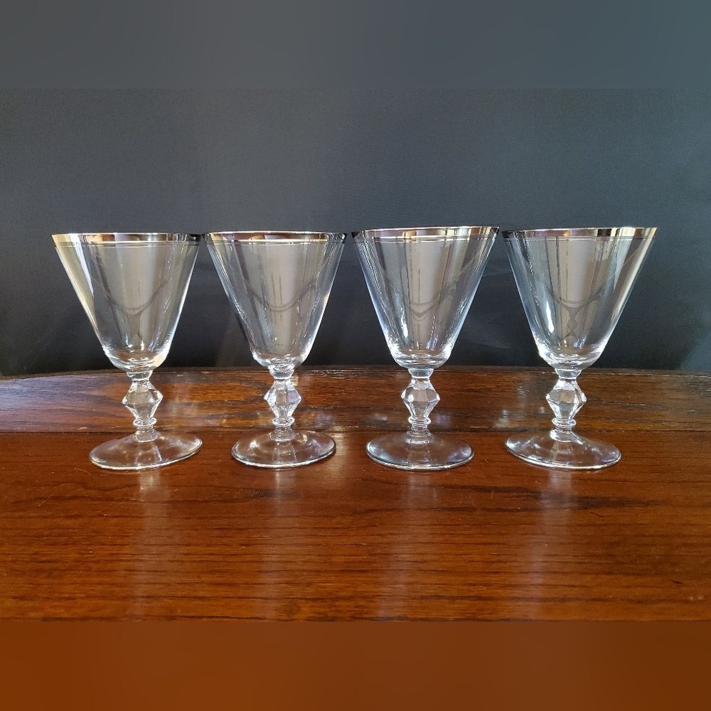 MCM 1960's era Brookmere Platinum Glastonbury Lotus Water Glasses 5.75" tall